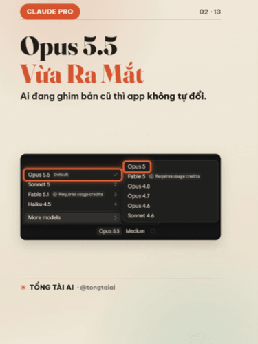 Anthropic vừa tung Opus 5.5, và dân Claude Pro được lợi to 🔥 ✅ Opus 5.5 có sẵn trong gói Pro, không tốn thêm tiền (Fable 5.1 phải nạp cr…